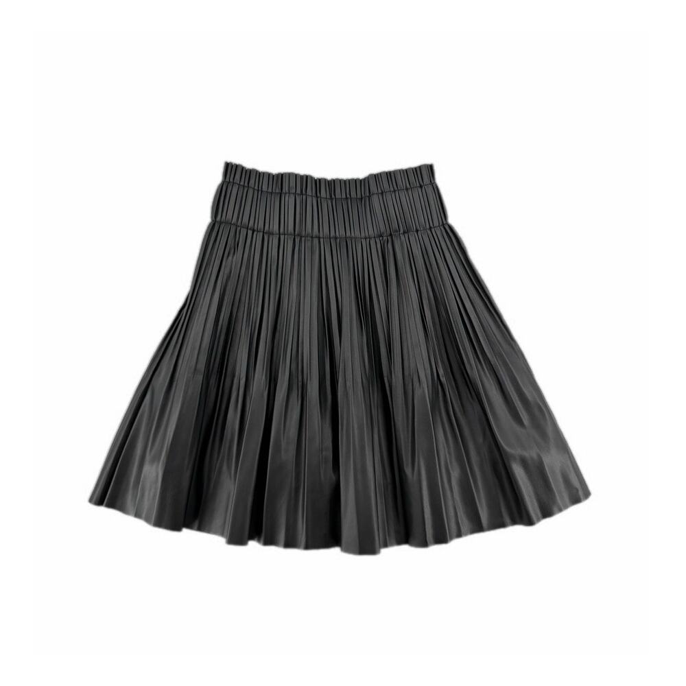 7 For All Mankind Black Pleated Faux Leather Pull On Elastic Waist Mini Skirt - Picture 1 of 7